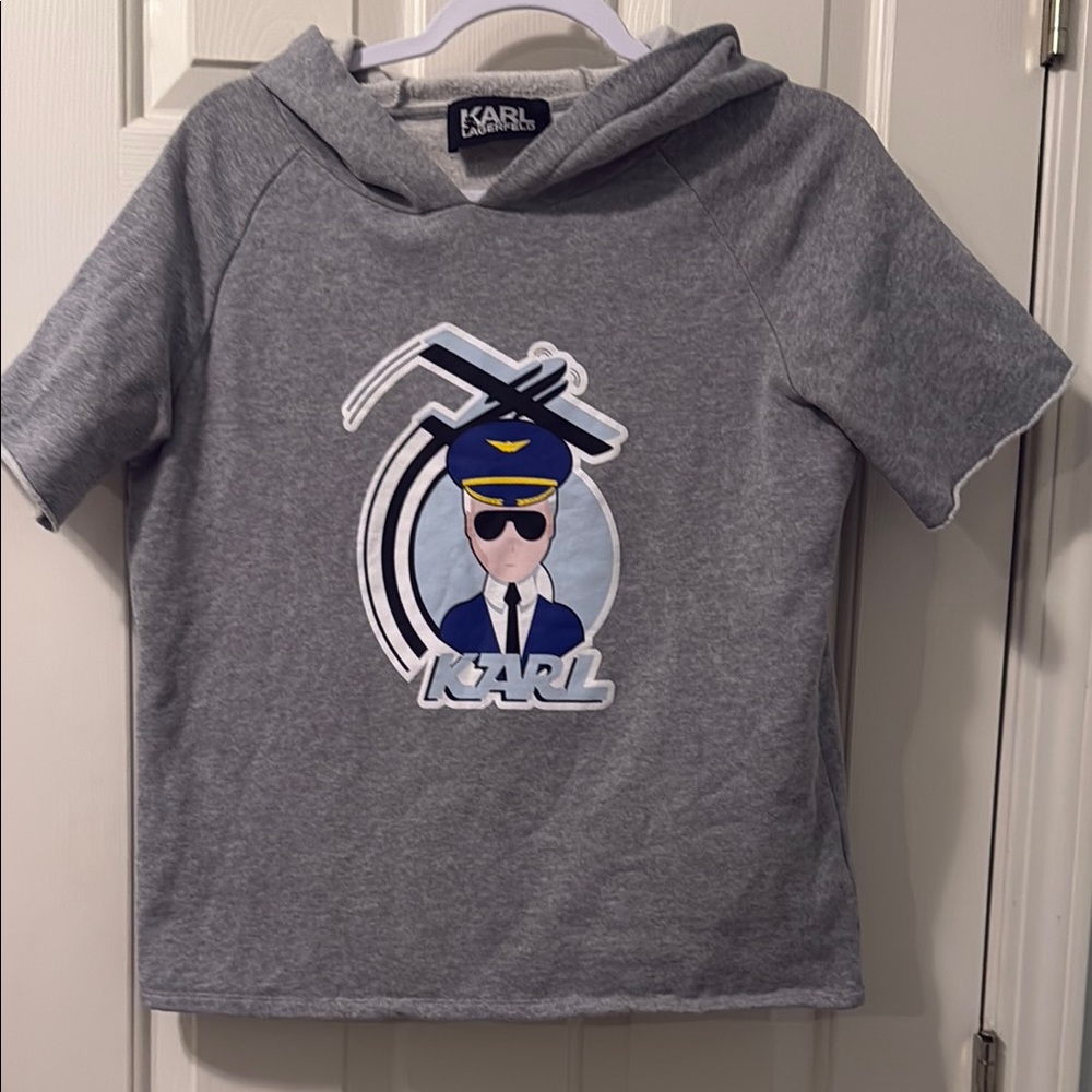 Karl Lagerfeld Gray Graphic Hoodie Sweatshirt
